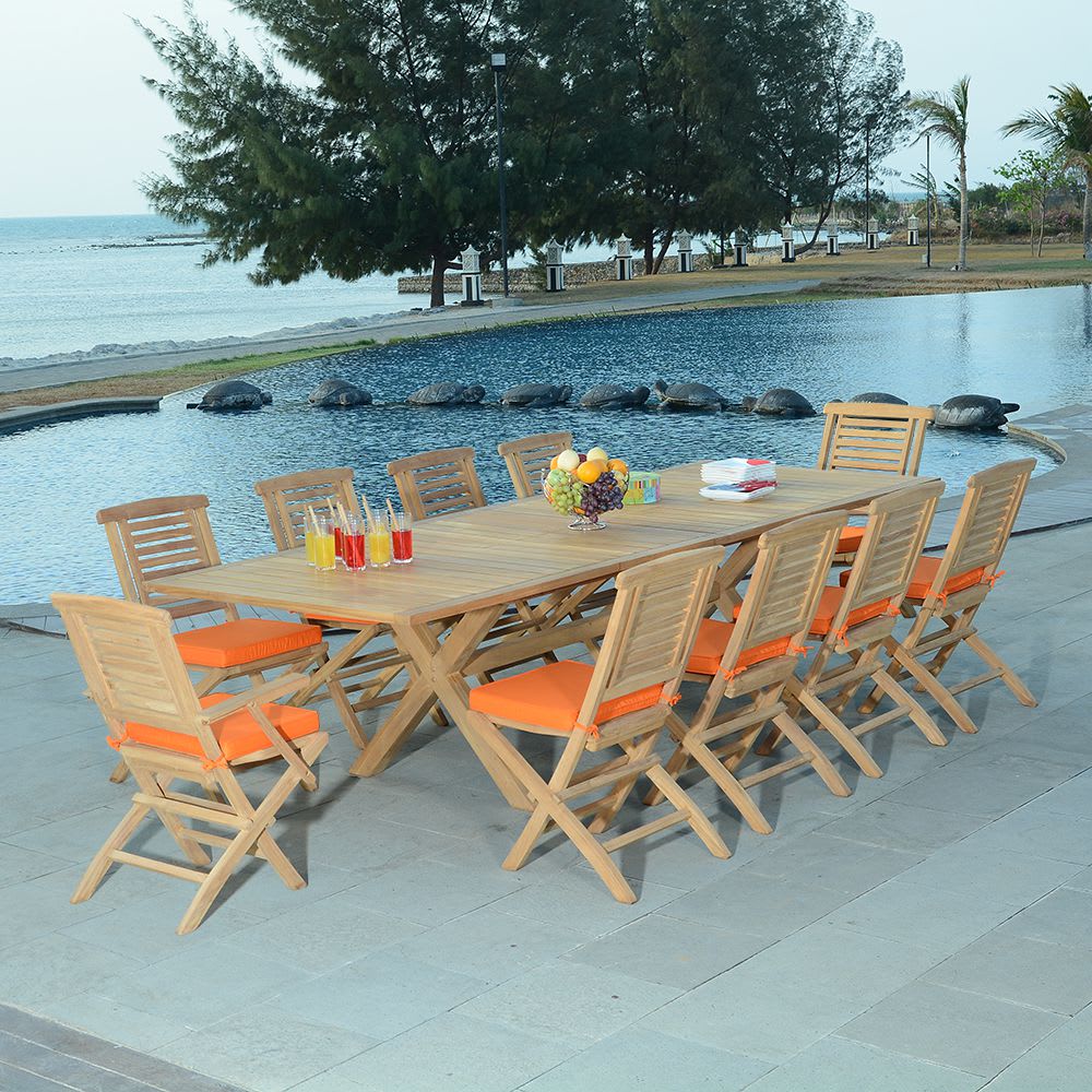 Salon de jardin 8 chaises + 2 fauteuils en teck massif