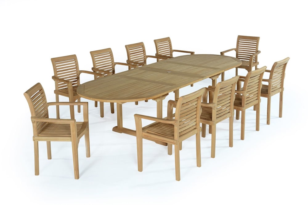 Salon de jardin 10 fauteuils en teck massif