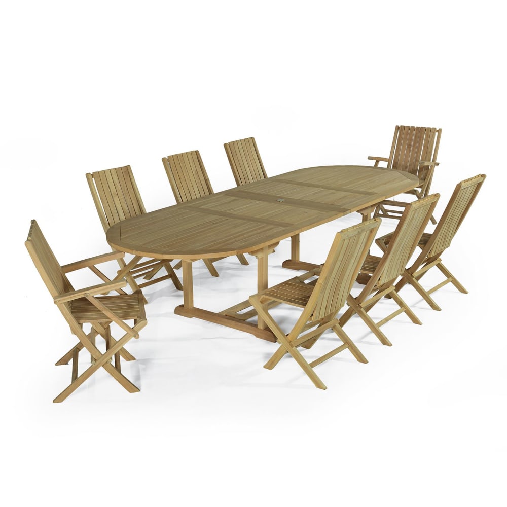 Salon de jardin 6 chaises avec 2 fauteuils en teck massif