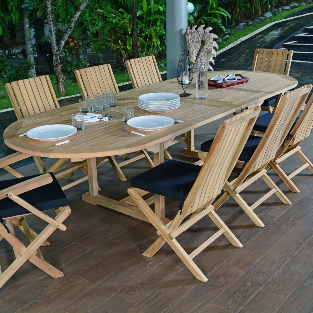 Salon de jardin 6 chaises avec 2 fauteuils en teck massif