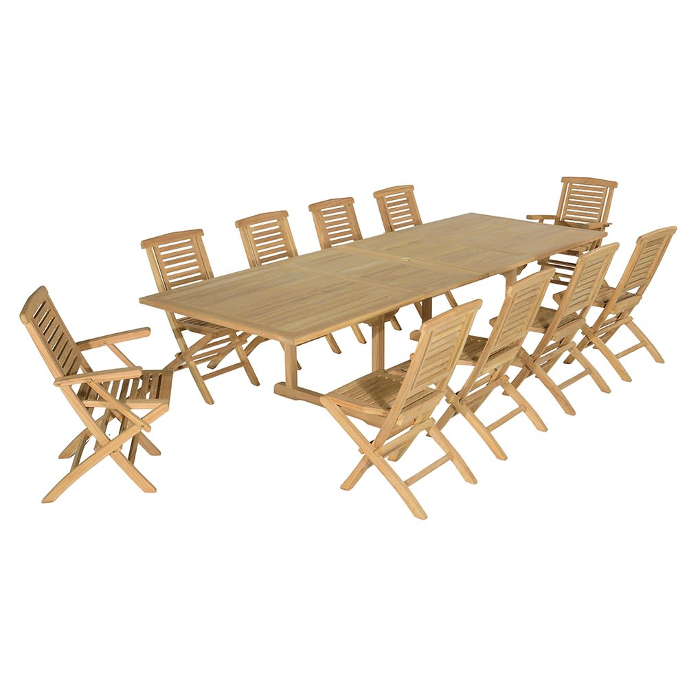 Salon de jardin 8 chaises + 2 fauteuils en teck massif