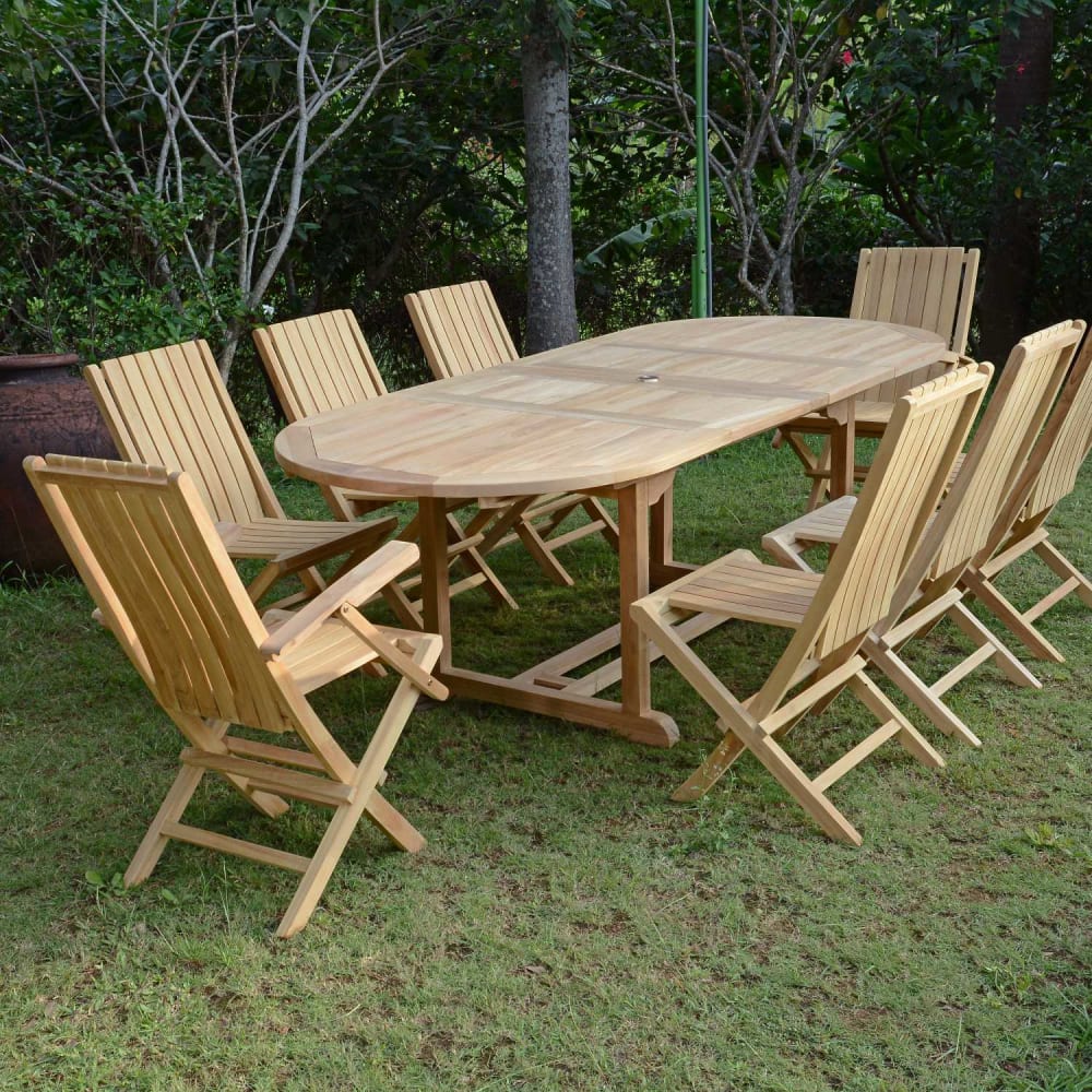Salon de jardin 6 chaises  avec 2 fauteuils en teck massif