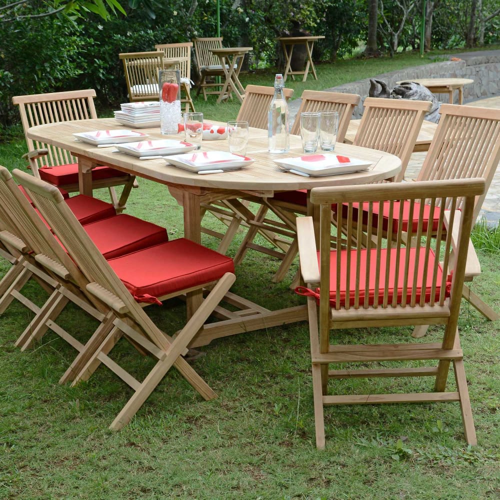 Salon de jardin 8 chaises avec 2 fauteuils en teck massif