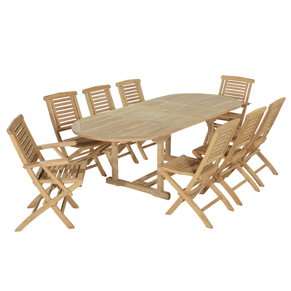 Salon de jardin 6 chaises + 2 fauteuils en teck massif