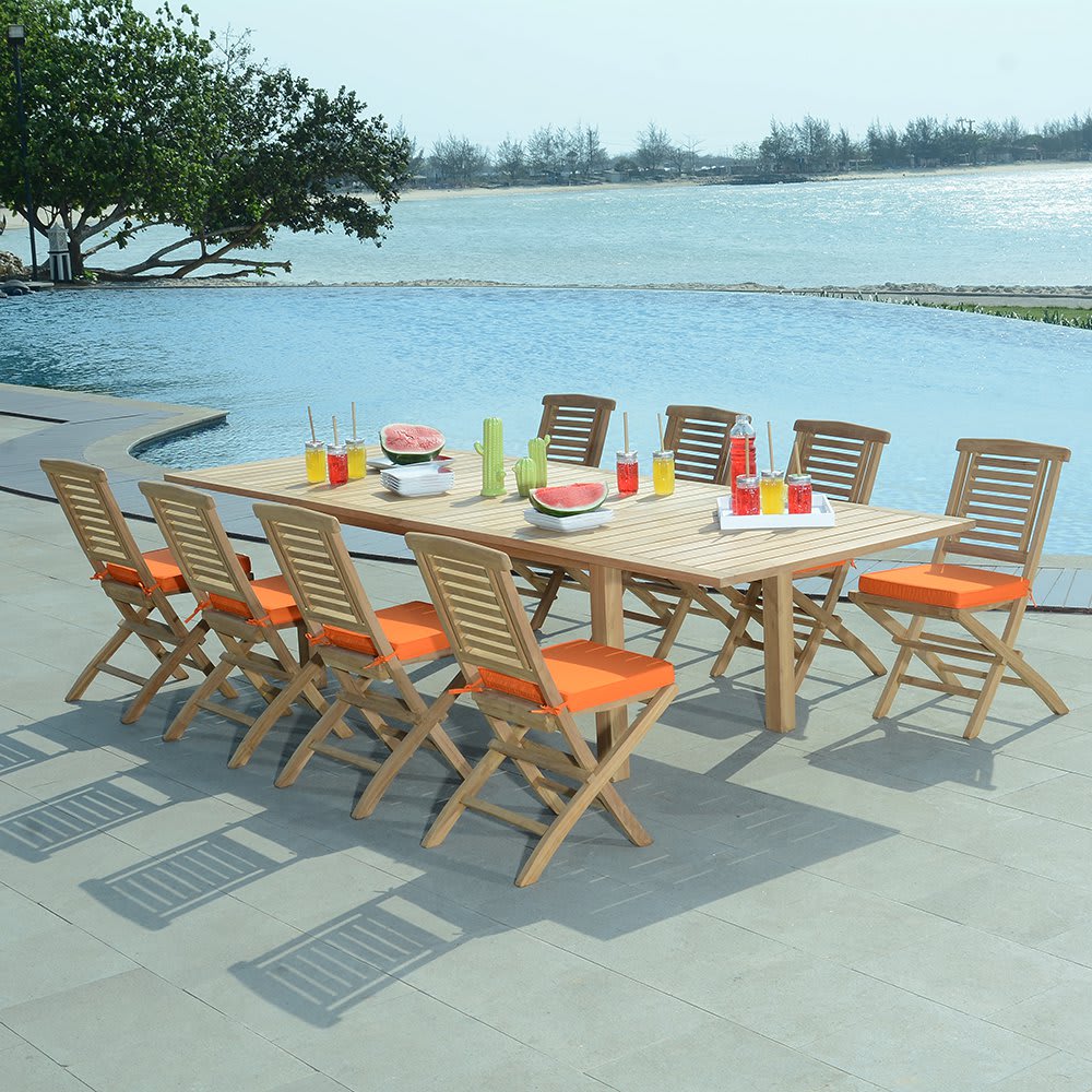 Salon de jardin 8 chaises en teck massif