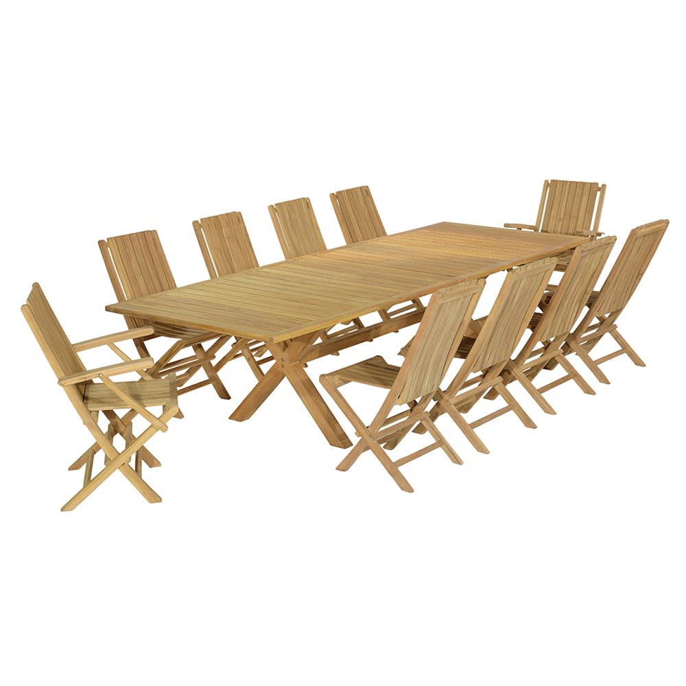 Salon de jardin 8 chaises + 2 fauteuils en teck massif