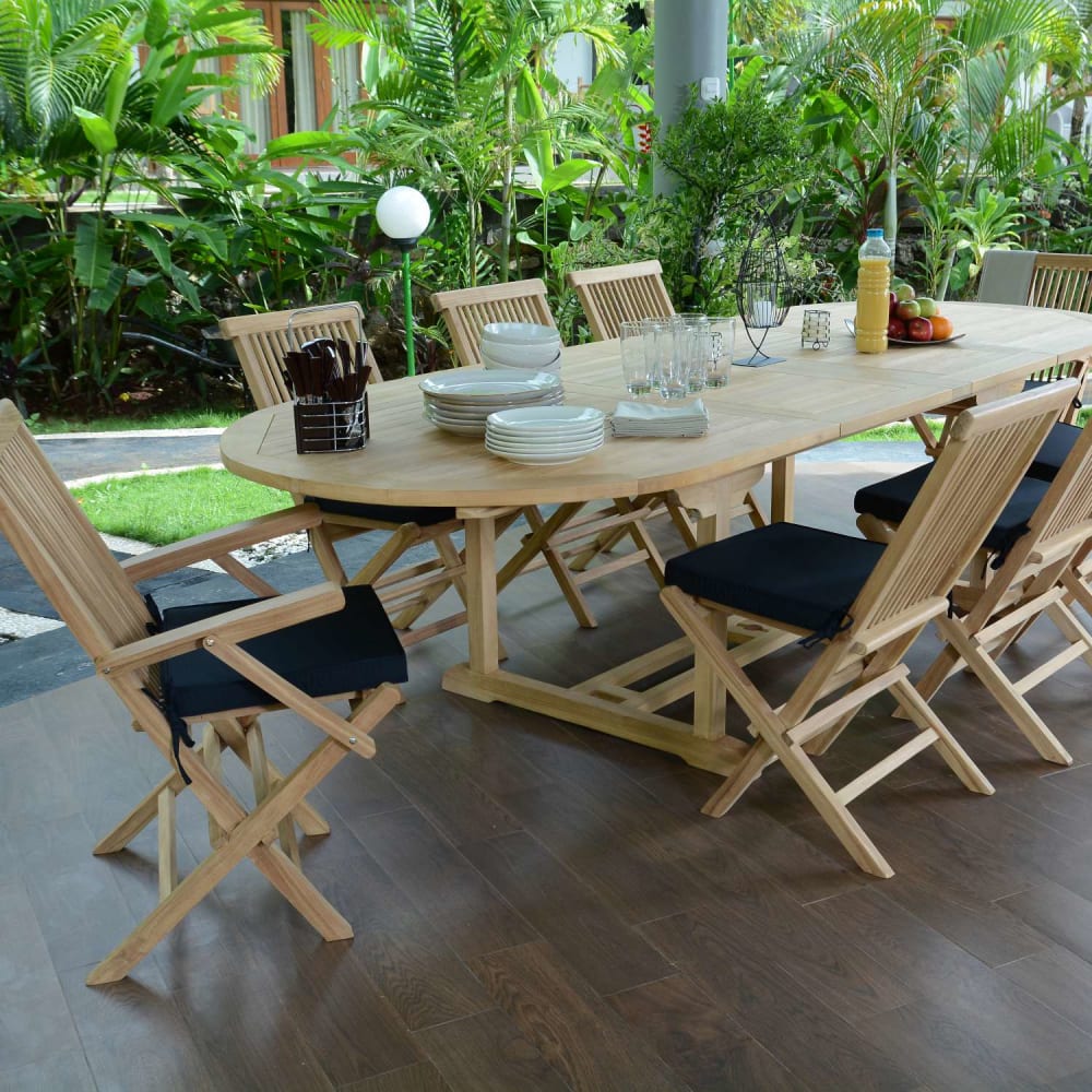 Salon de jardin 6 chaises avec 2 fauteuils en teck massif