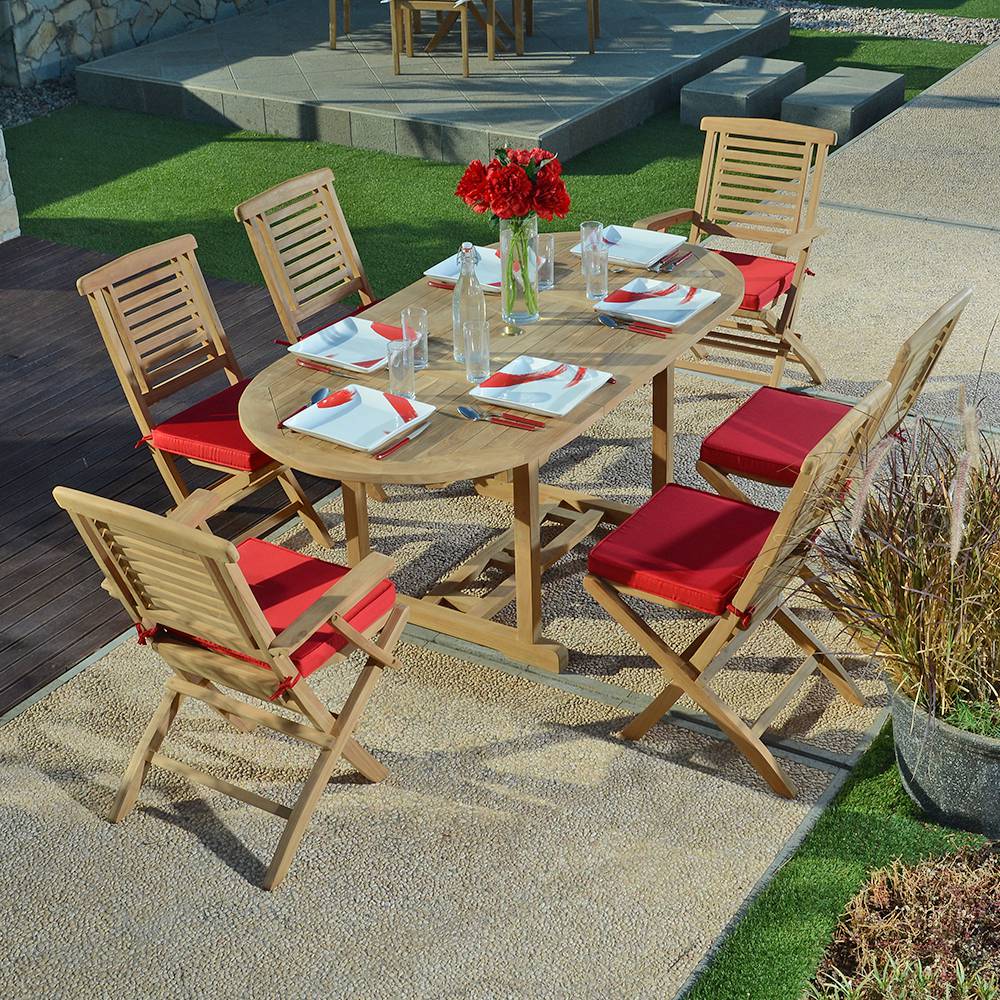 Salon de jardin 4 chaises + 2 fauteuils en teck massif