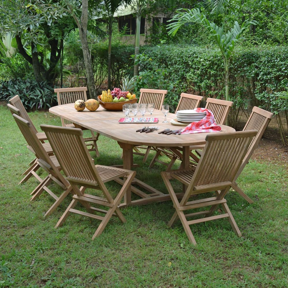 Salon de jardin 10 chaises en teck massif
