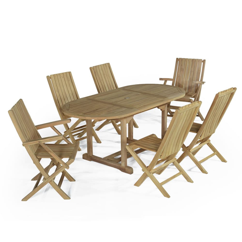 Salon de jardin 4 chaises avec 2 fauteuils en teck massif