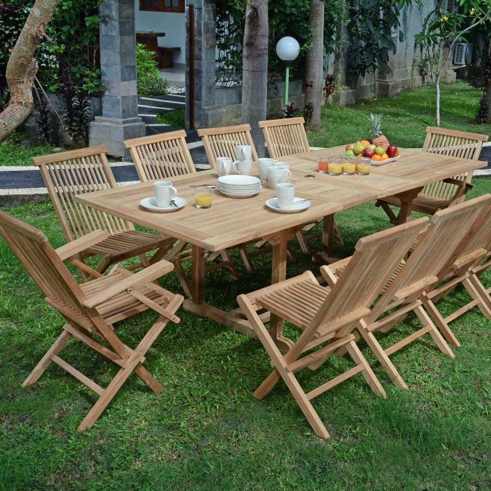 Salon de jardin 8 chaises avec 2 fauteuils en teck massif