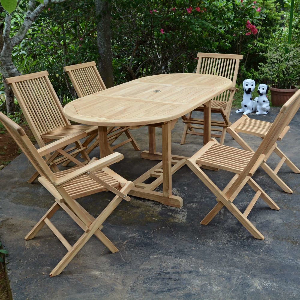 Salon de jardin 4 chaises avec 2 fauteuils en teck massif