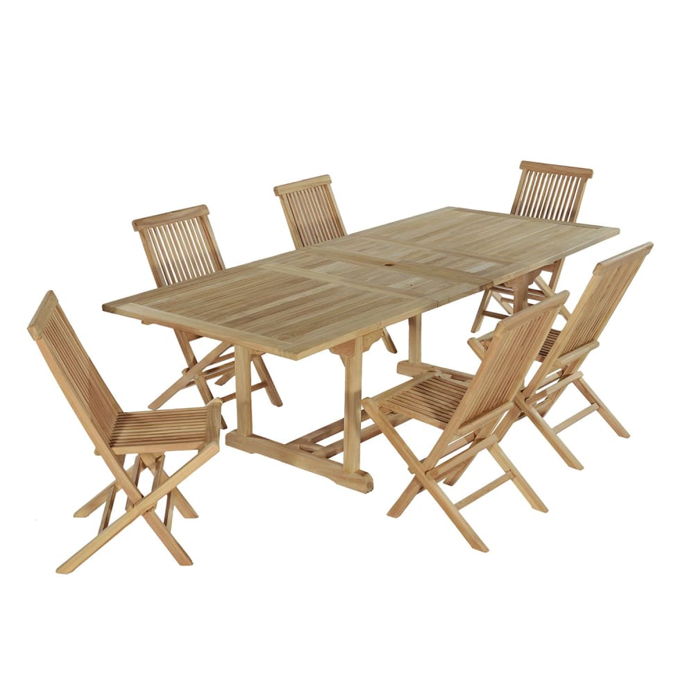 Salon de jardin 6 chaises en teck massif