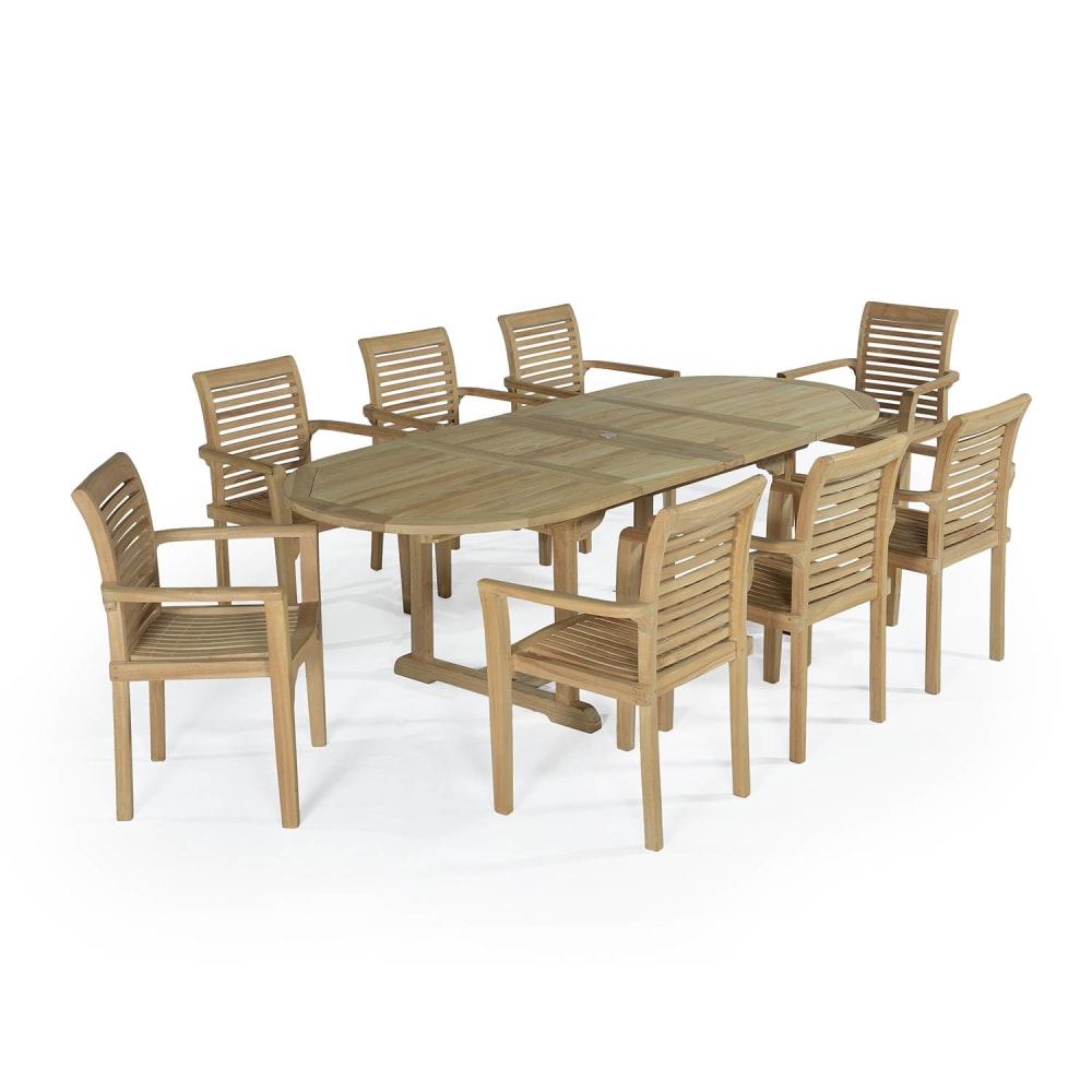 Salon de jardin 8 fauteuils en teck massif