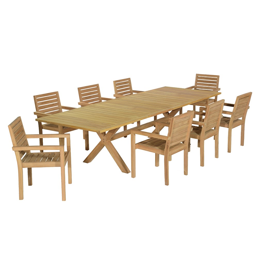 Salon de jardin 8 fauteuils en teck massif