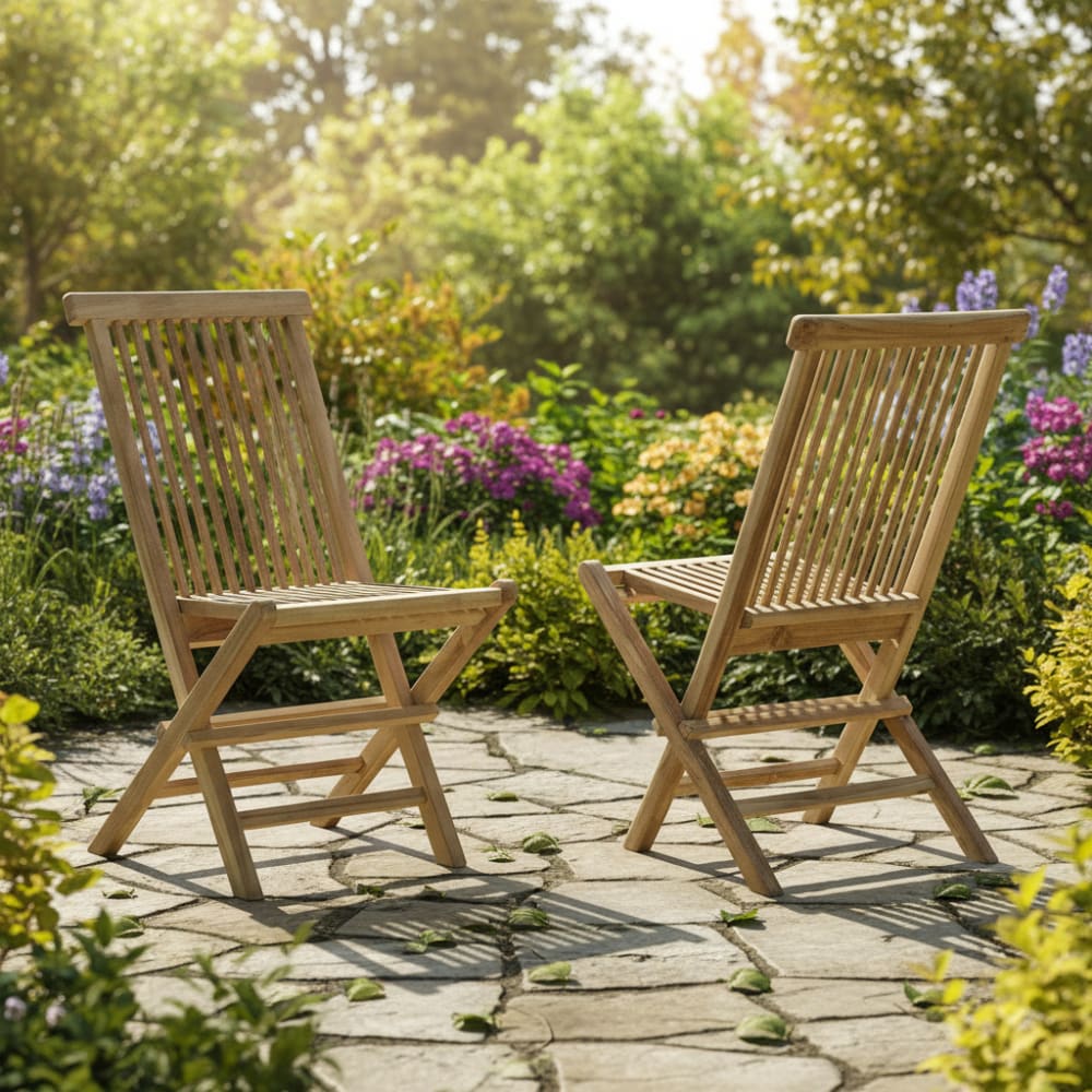 Chaises de jardin pliantes en teck massif  (lot de 2)