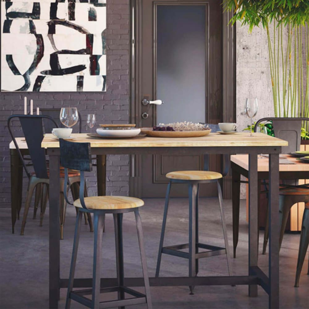 Chaise de bar en manguier massif et acier gris - Maisons du Monde