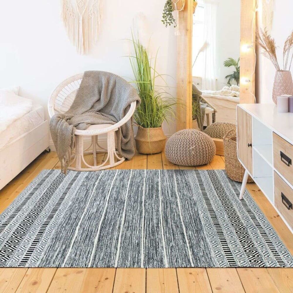Tapis 100% coton blanc-noir 120x170 — vue 3