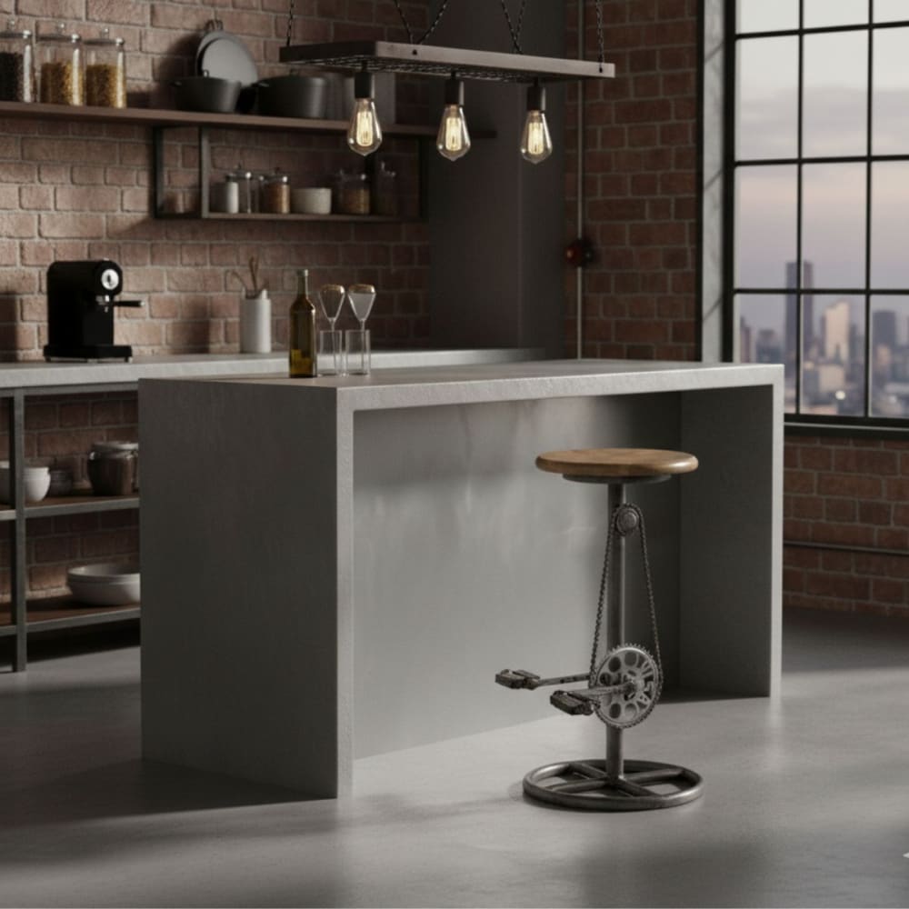 Tabouret réglable en bois massif et métal gris - Maisons du Monde