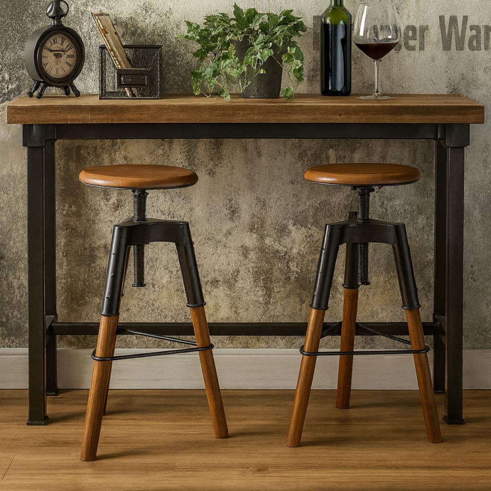Tabouret réglable en bois massif et métal noir - Maisons du Monde