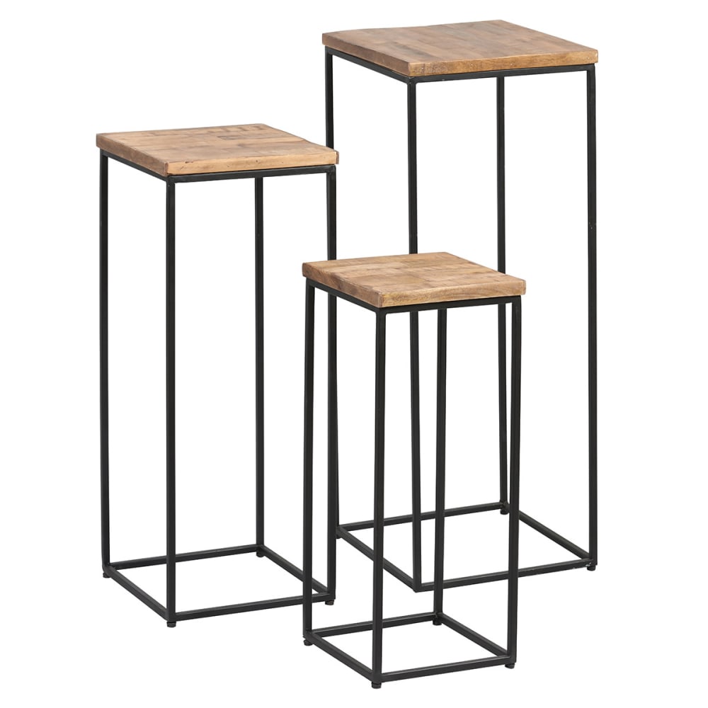 Altobuy Lot de 3 etagères gigognes en bois massif et acier noir style industriel Marron Bois - 35x91x35cm