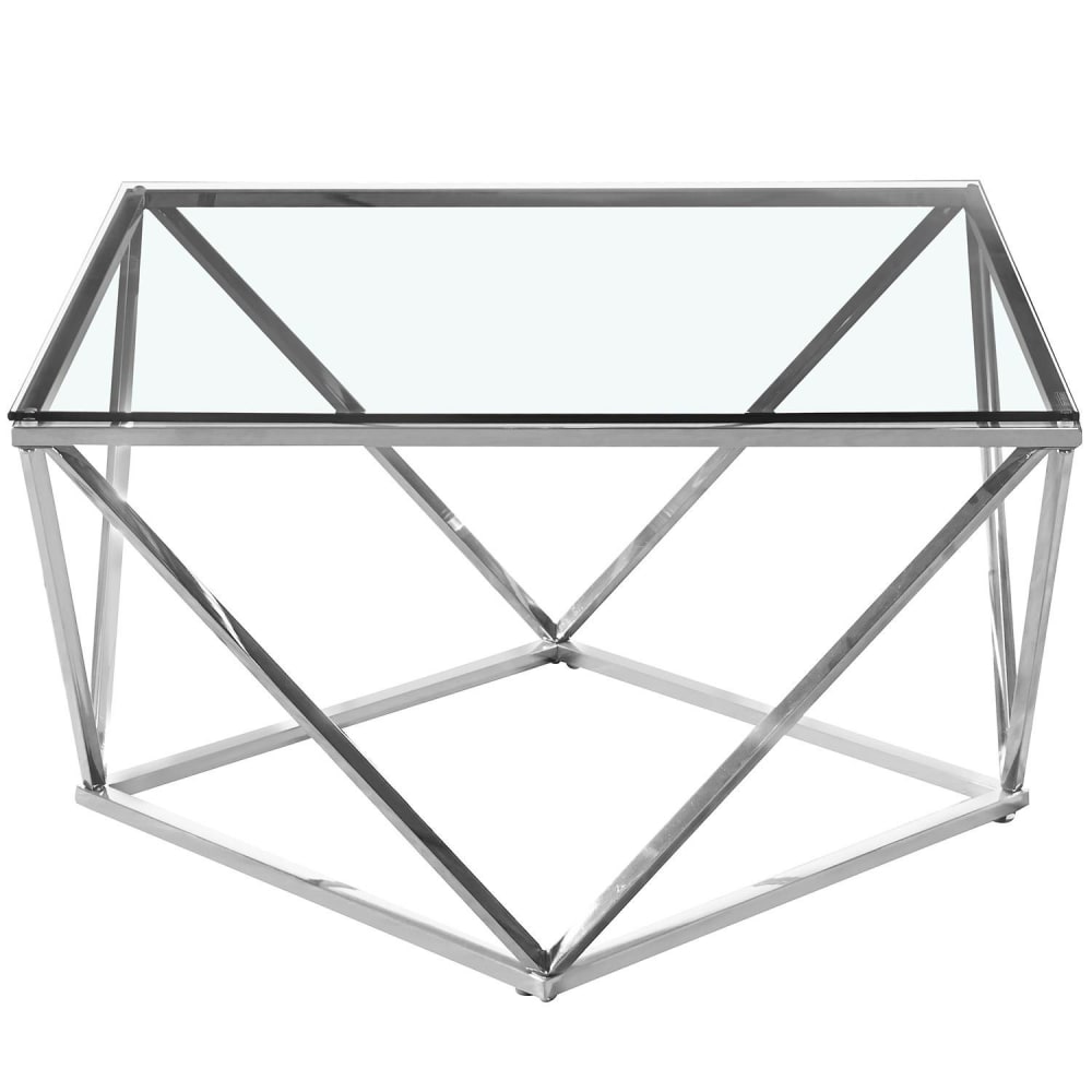 Table basse en verre transparent et pieds argent