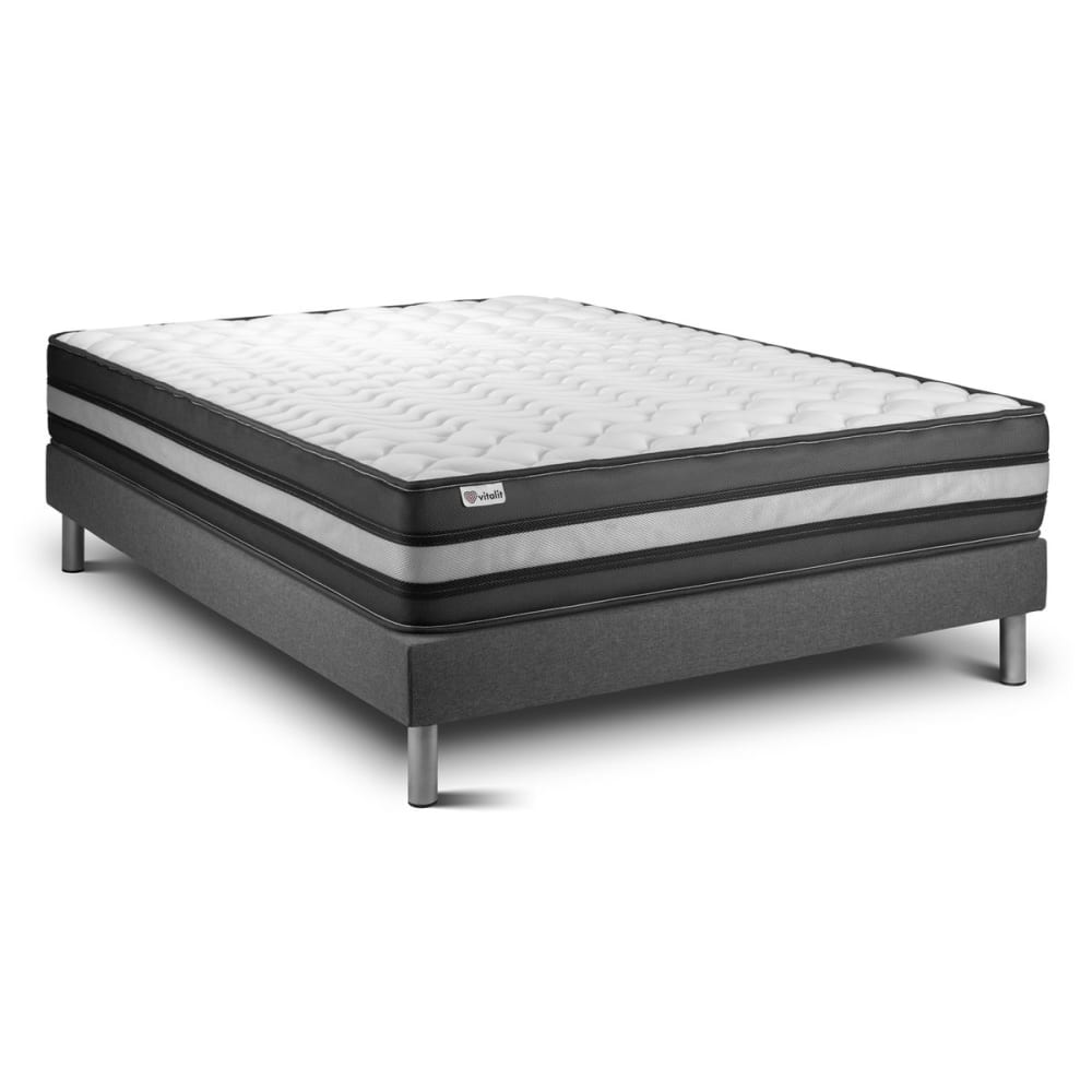 Ensemble 200x200 matelas mémoire de forme sommier kit gris - Maisons du Monde
