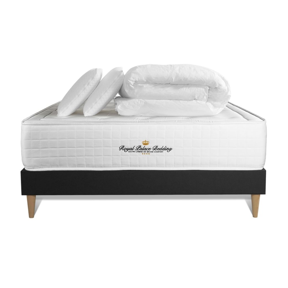 Pack matelas sommier kit 140x190 oreiller couette