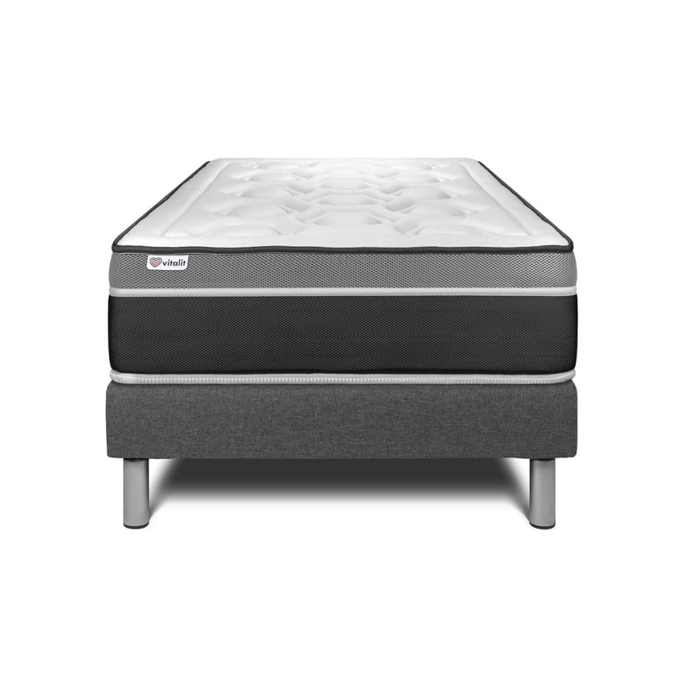 Ensemble 90x200 Matelas Hybride Sommier kit Gris