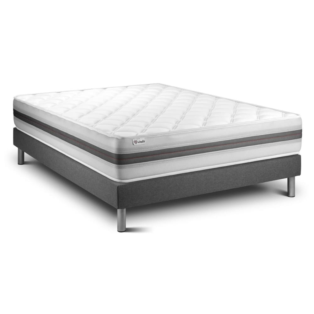 Ensemble 180x200 Matelas Mémoire de forme Sommier kit Gris