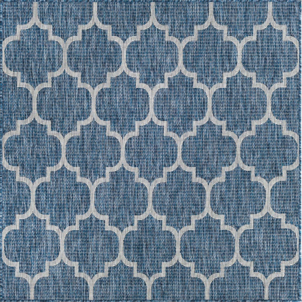 Tapis d'extérieur bleu à motif blanc - 200x200