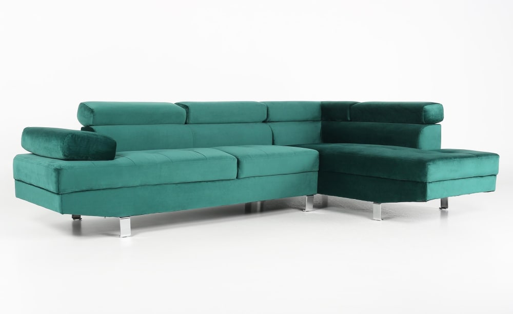Canapé d'angle avec têtières relevables velours vert - Maisons du Monde