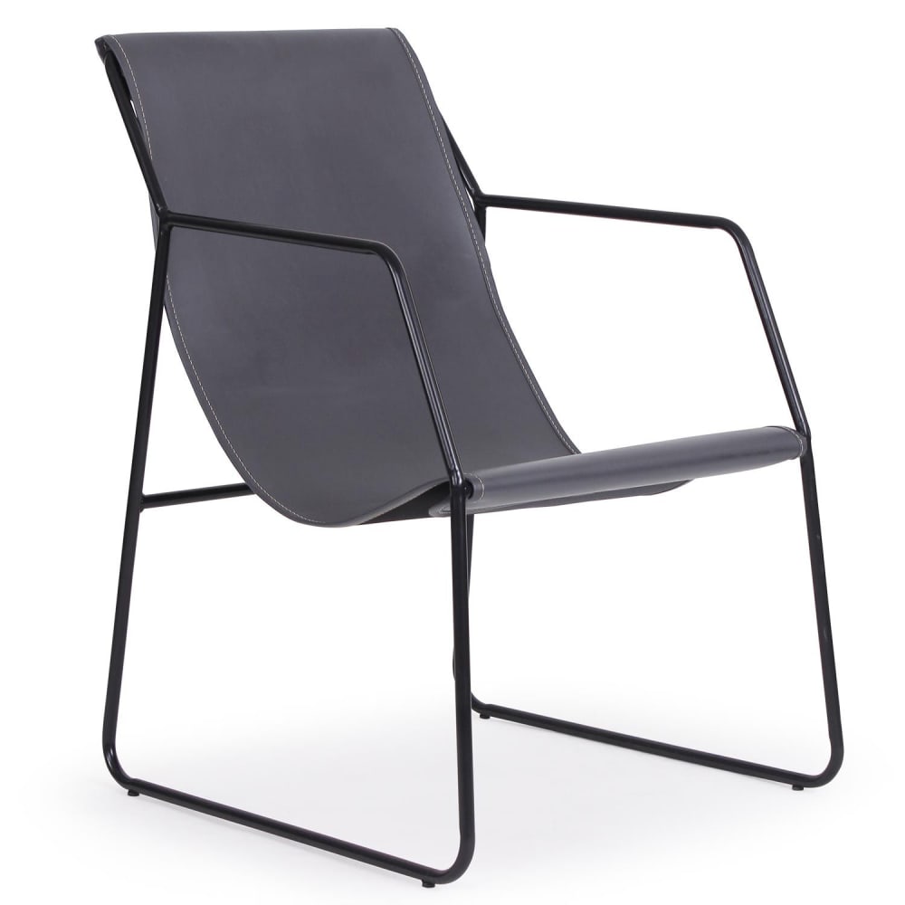 Menzzo Fauteuil métal noir et simili gris style contemporain - Cuir