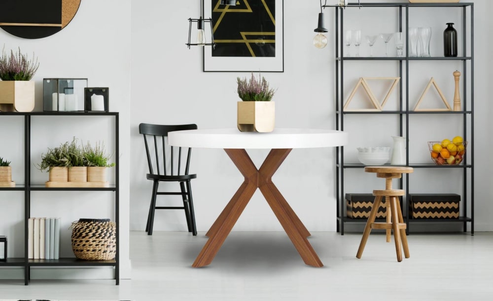 Table ronde extensible 10 places avec 3 rallonges blanc