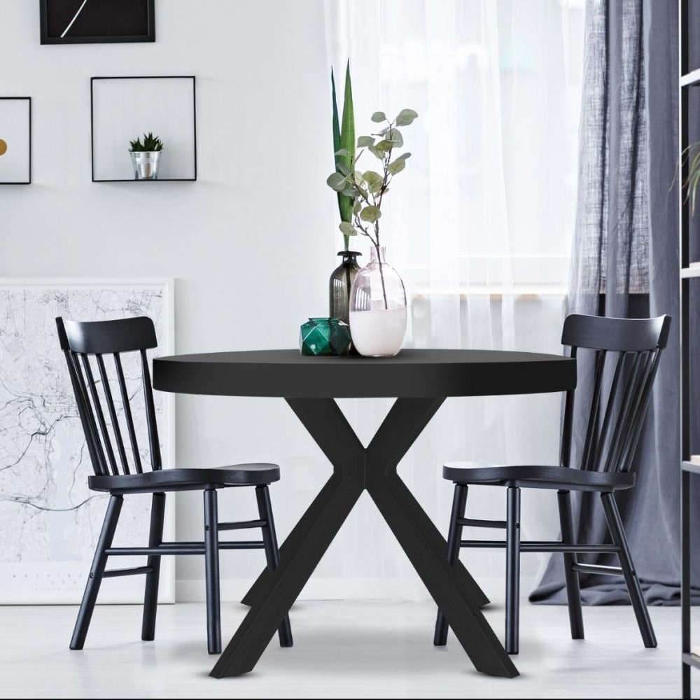 Table ronde extensible 10 places avec 3 rallonges noir - Maisons du Monde