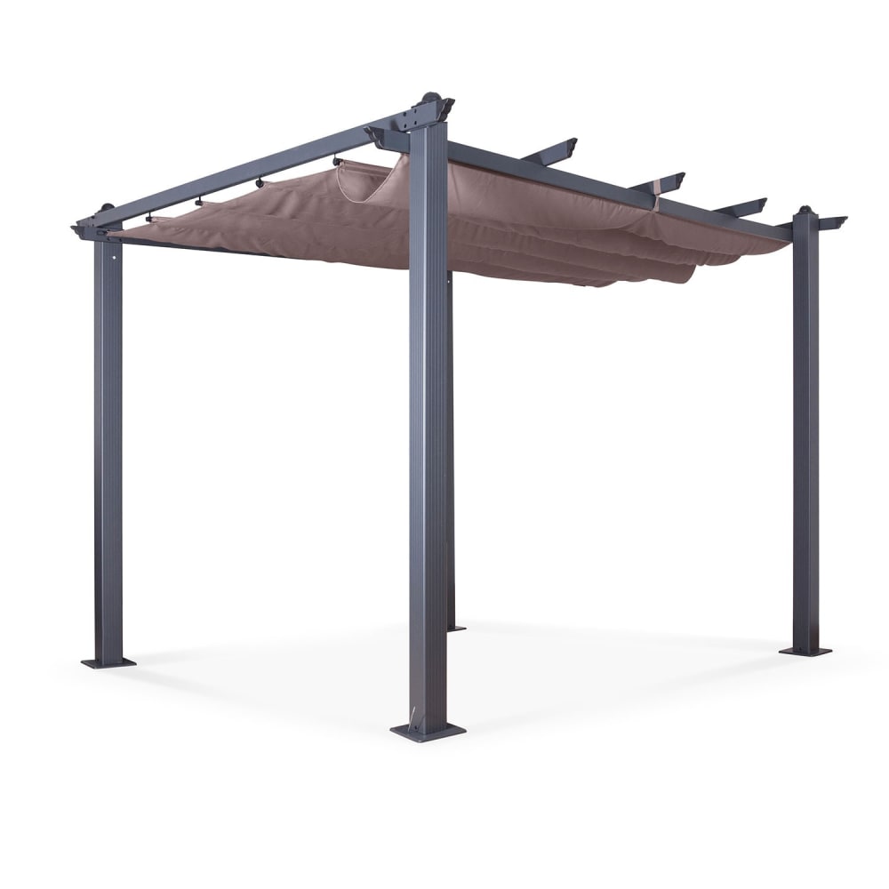 Tonnelle 3x3m avec toile rétractable taupe en aluminium gris