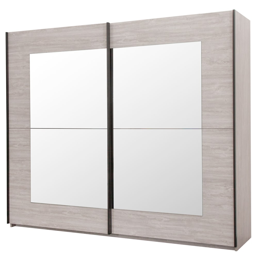Armoire 2 portes coulissantes gris avec miroir L200