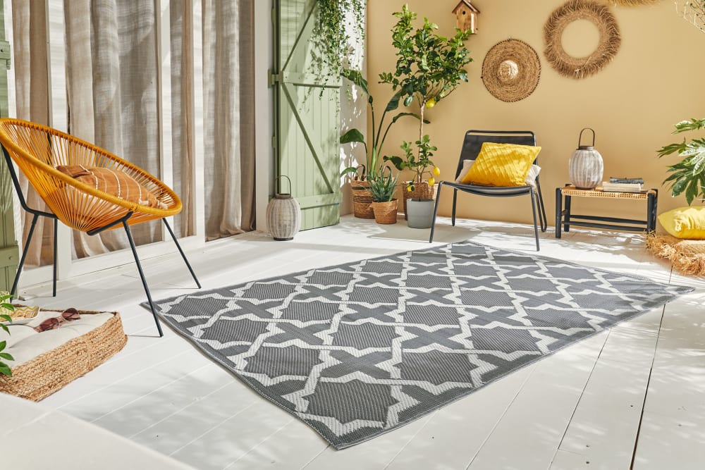 Tapis extérieur gris au motif azulejo 150x220 — vue 4