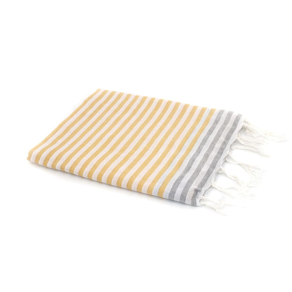 Fouta paréo coton 100x200 jaune safran & gris perle