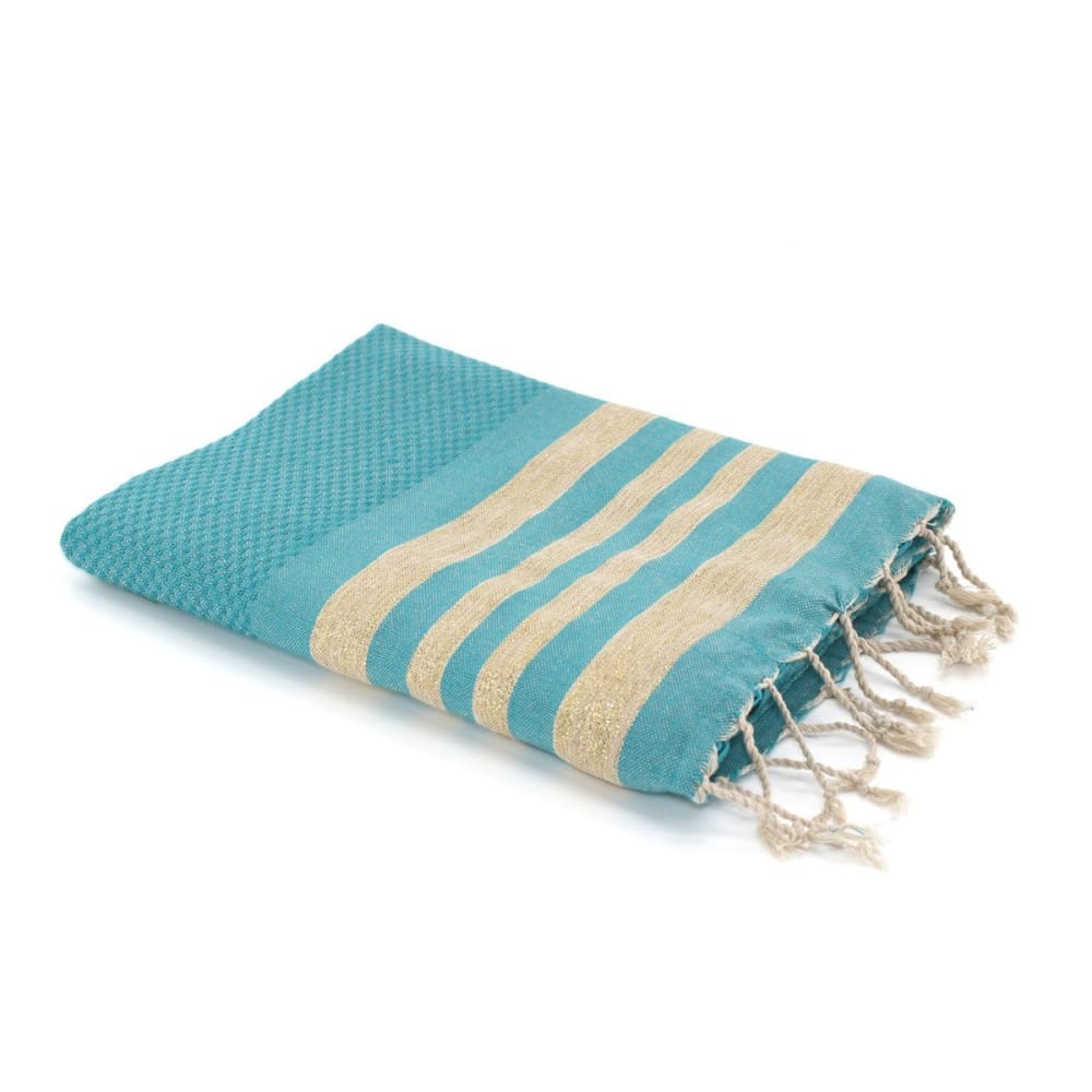Fouta nid d'abeille coton vert canard & or 100x200