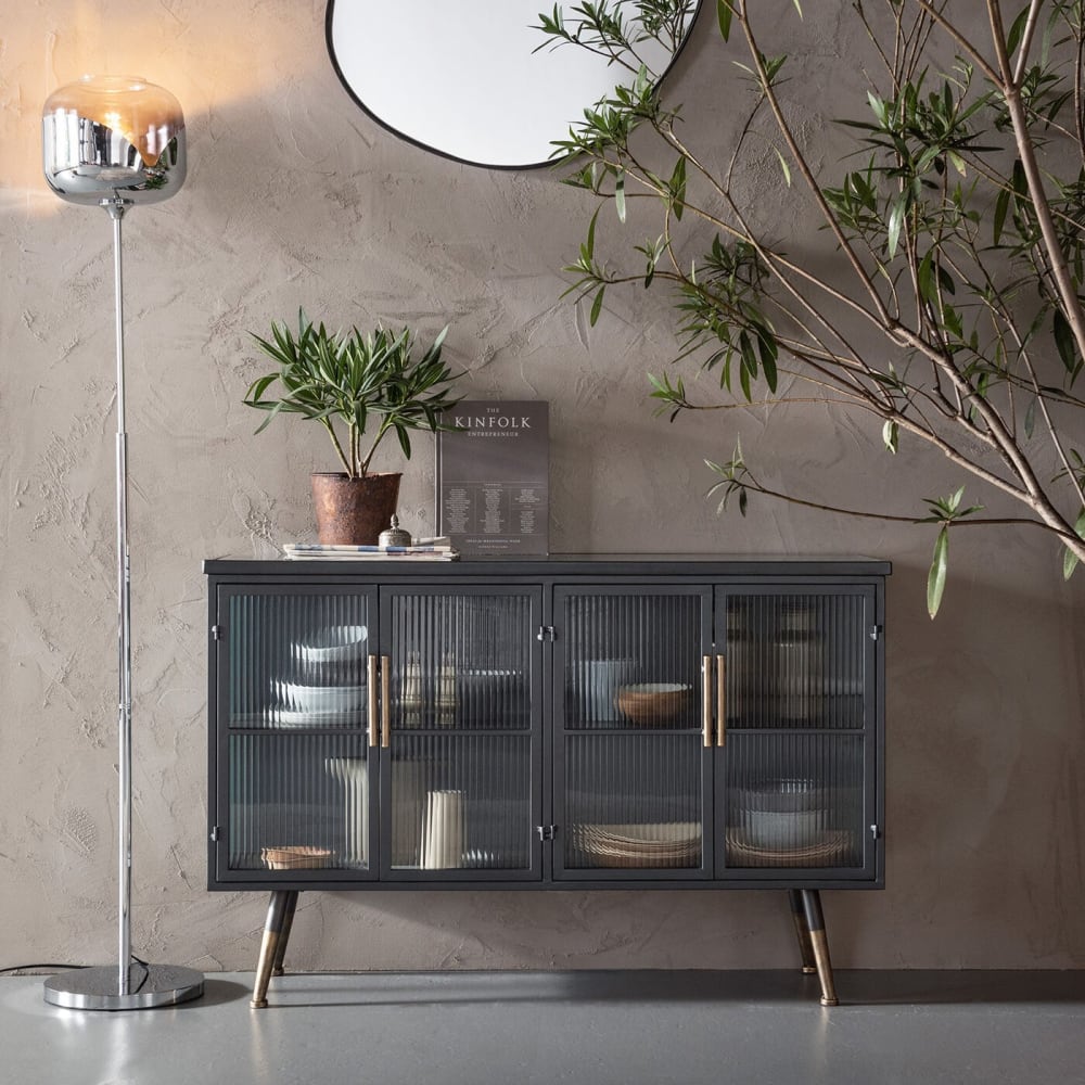 Sideboard mit 4 Türen aus Stahl und Glas, schwarz - Maisons Du