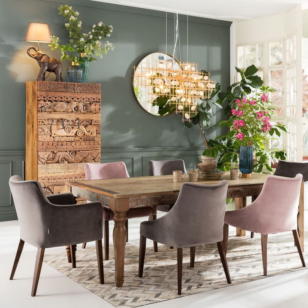 Stuhl mit Armlehnen in Samt-Optik, grau - Maisons Du Monde