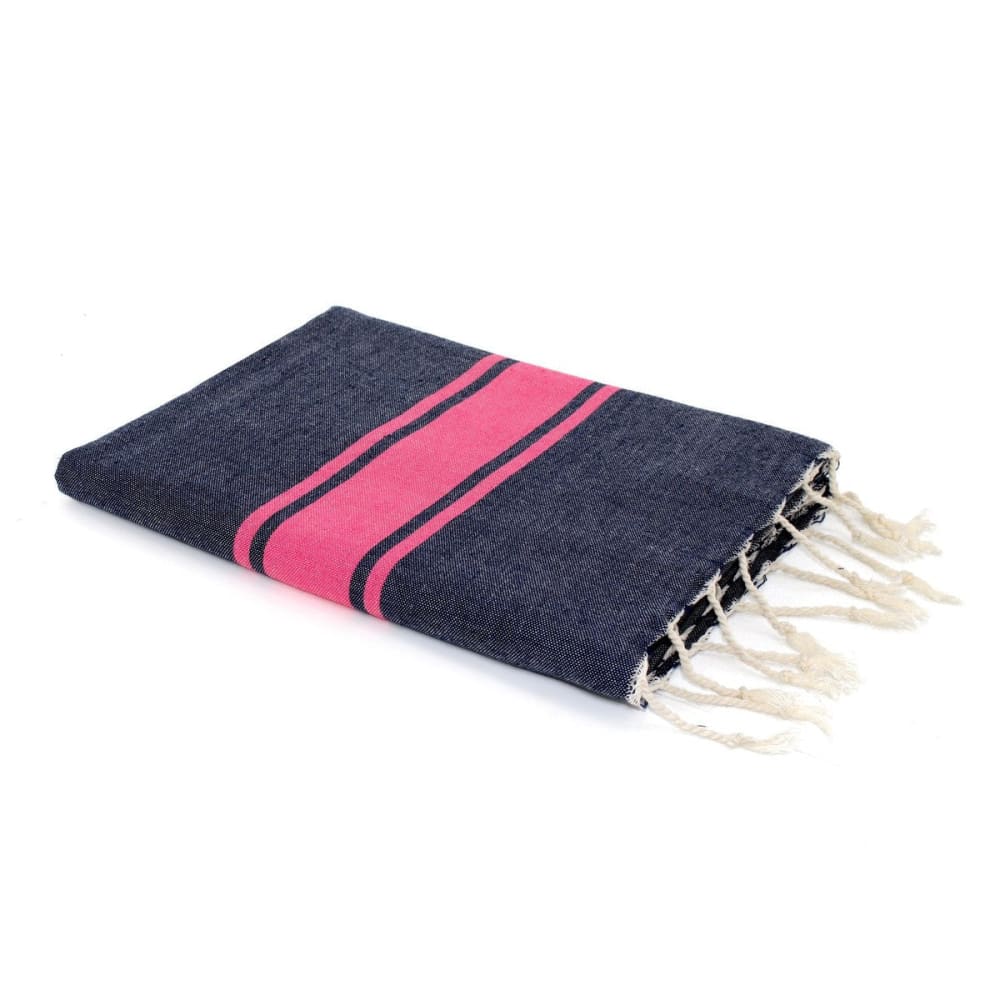 Fouta bicolore coton bleu jean & rose fuchsia 100x200