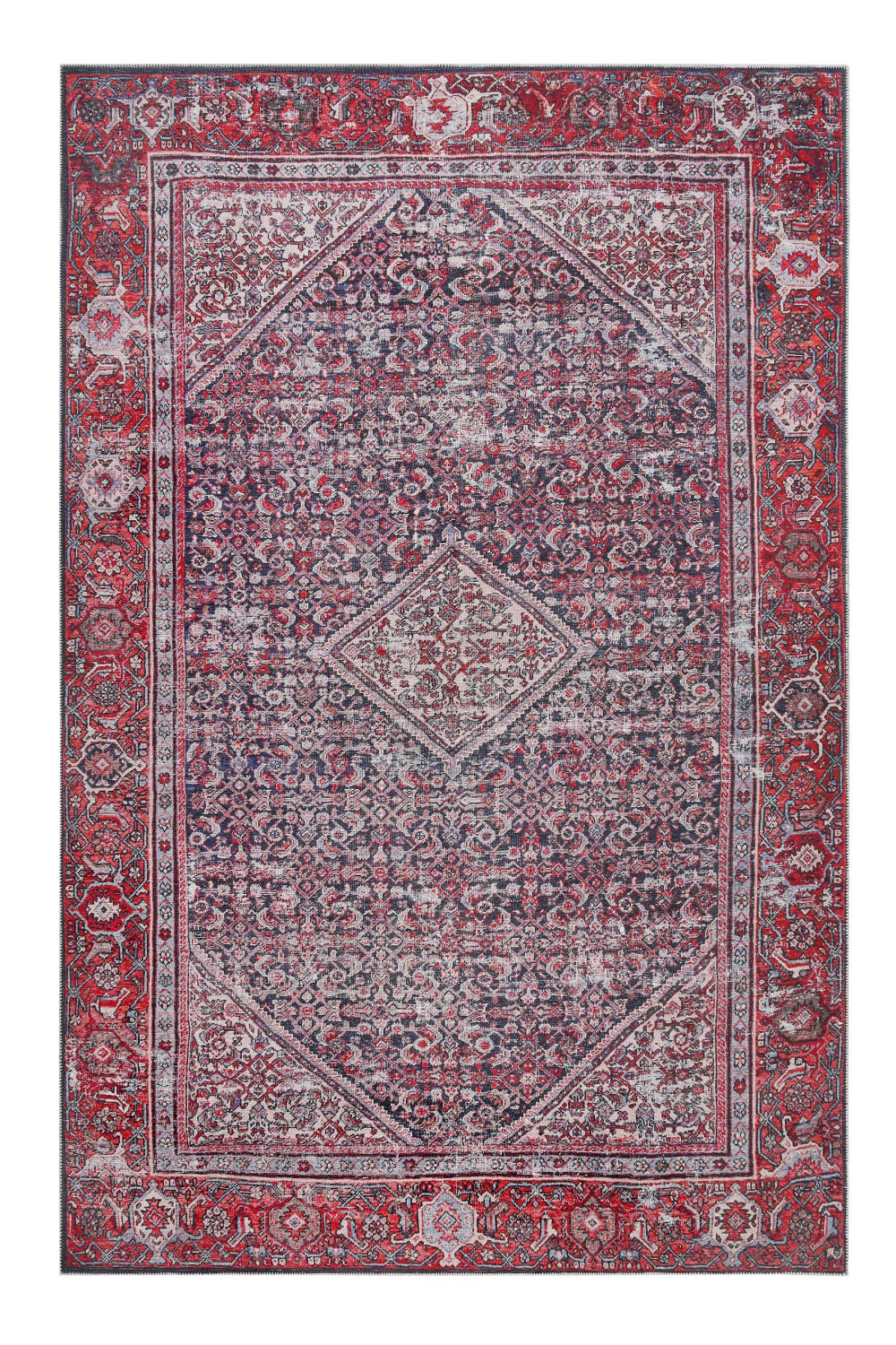Wecon Home Flacher Teppich mit Vintage-Musster in rot blau schwarz Bohème 230x160 style modern Öko-Tex Zertifikat - Baumwolle