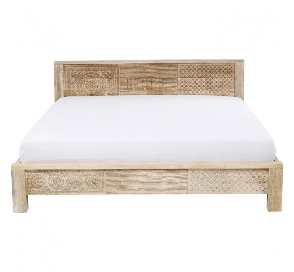 Kare Design Lit 180x200 en manguier massif sculpté style inspirations d'ailleurs Marron Bois