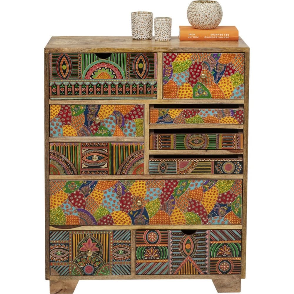 Commode 10 tiroirs en manguier massif motifs multicolores - Maisons du Monde