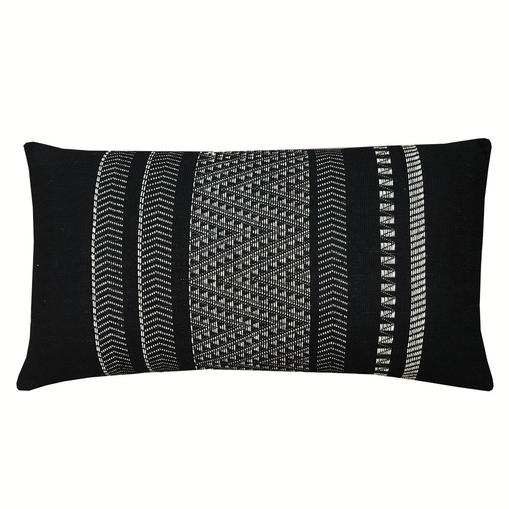 Coussin en coton natif rayé noir 35x65