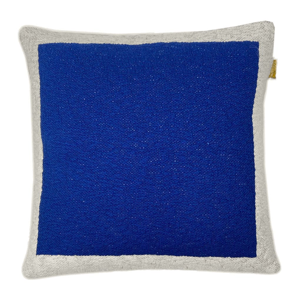 Coussin tricoté uni bleu 50x50
