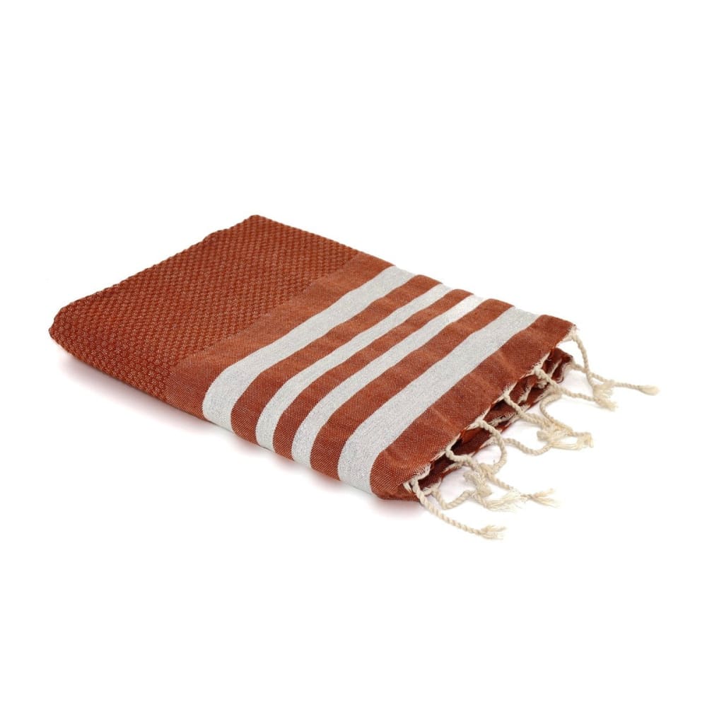 Fouta nid d'abeille coton 100x200 terracotta & argent