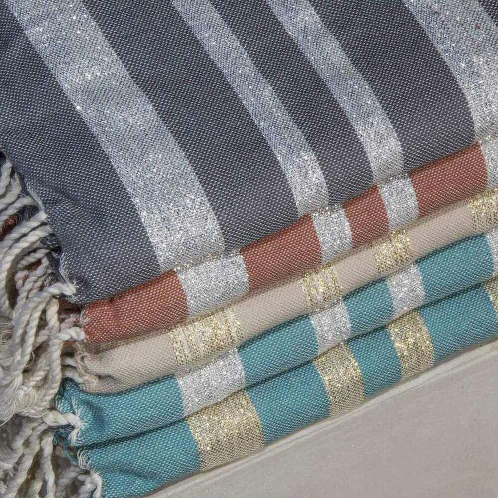 Fouta nid d'abeille coton 100x200 terracotta & argent - Maisons du Monde